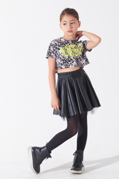 Girls Black Tulle Faux Leather Skirt 4-12 Years 13794 - 8