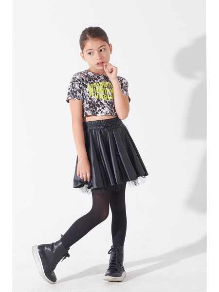 Girls Black Tulle Faux Leather Skirt 4-12 Years 13794 - 1