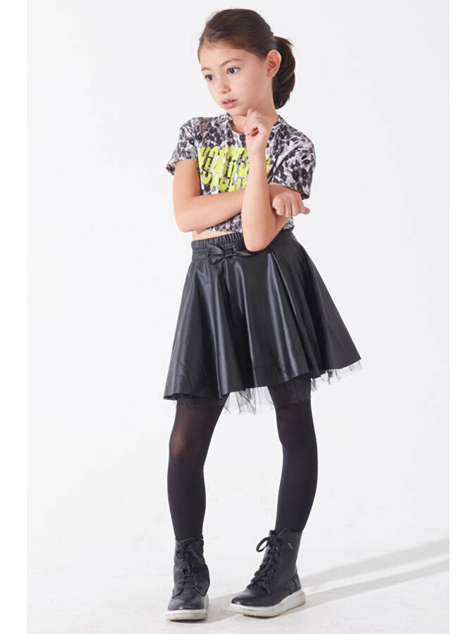 Girls Black Tulle Faux Leather Skirt 4-12 Years 13794 - 3