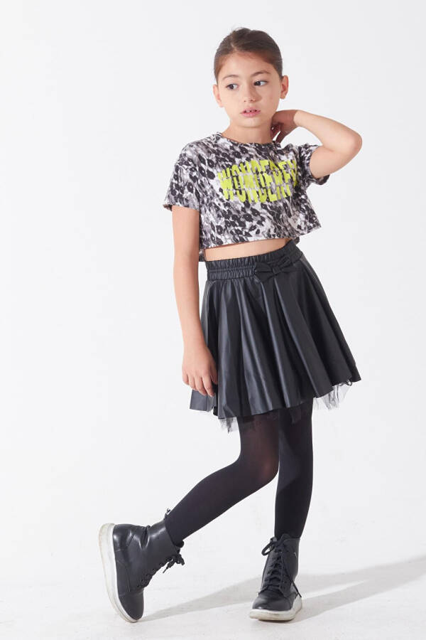 Girls Black Tulle Faux Leather Skirt 4-12 Years 13794 - 8