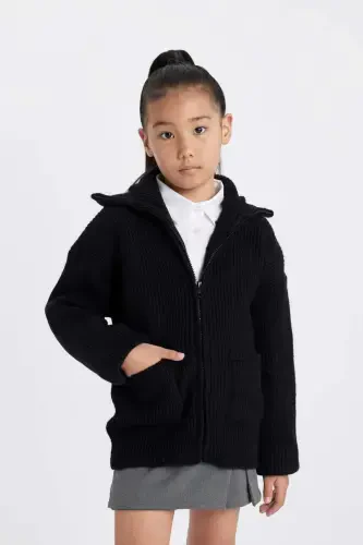 Girls' Black Zippered School Jacket C6924a824au - 1