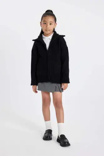 Girls' Black Zippered School Jacket C6924a824au - DEFACTO (1)