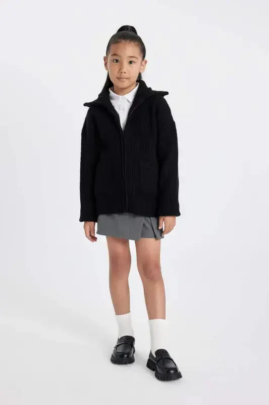 Girls' Black Zippered School Jacket C6924a824au - 2