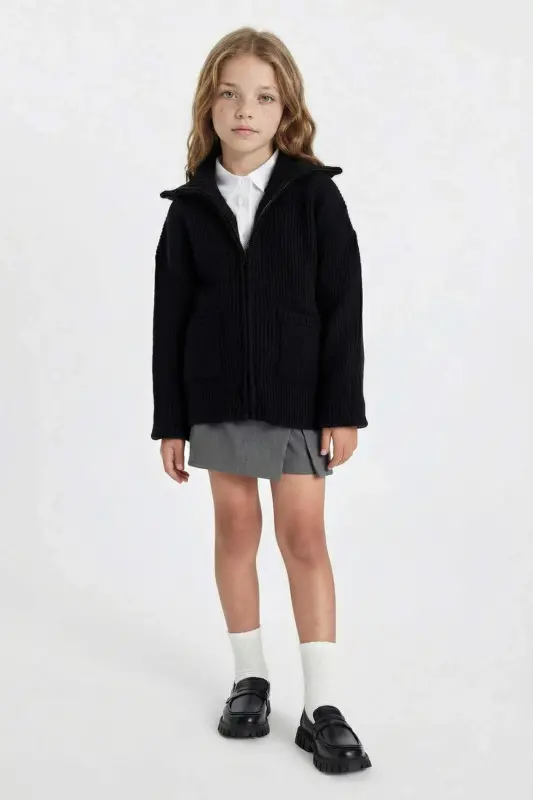 Girls' Black Zippered School Jacket C6924a824au - 2