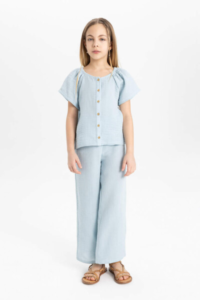 Girls' Blouse and Pants 2-Piece Set Light Blue - 1