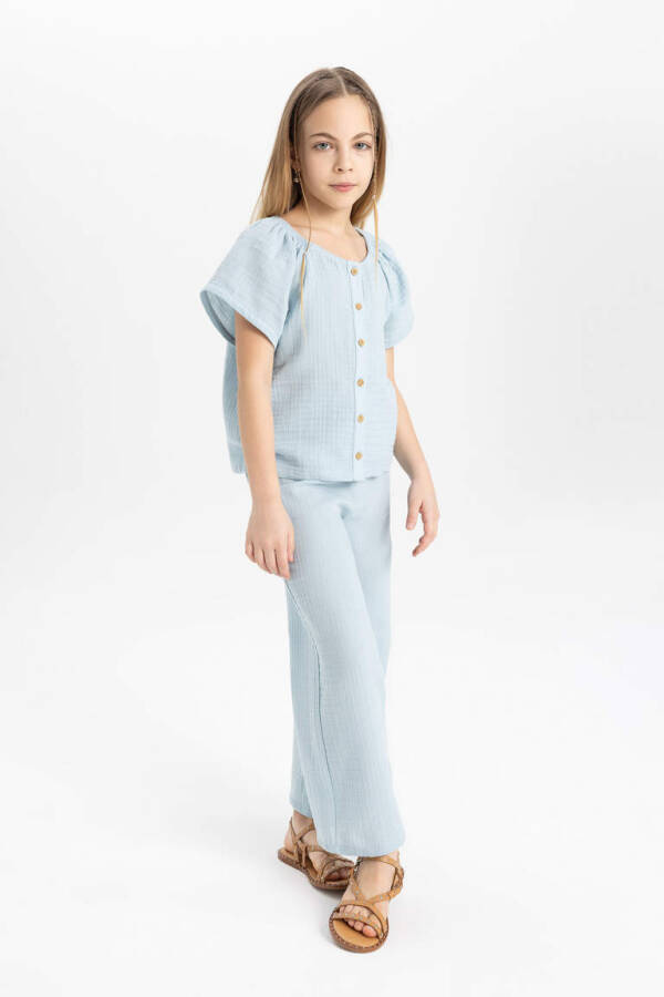 Girls' Blouse and Pants 2-Piece Set Light Blue - 2