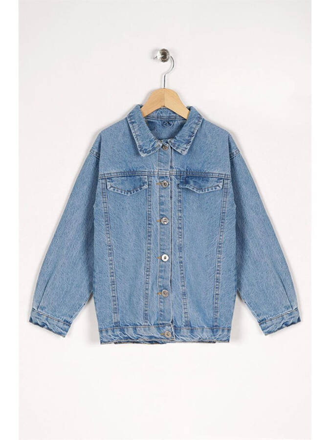 Girls Blue Button Detail Flap Pocket Denim Jacket - 7