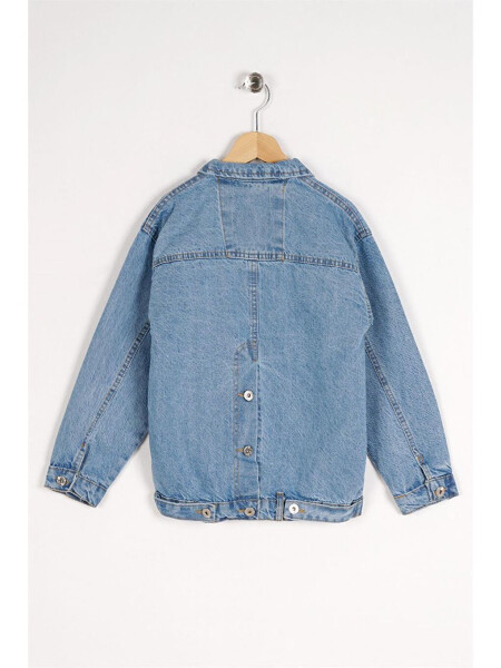 Girls Blue Button Detail Flap Pocket Denim Jacket - 8