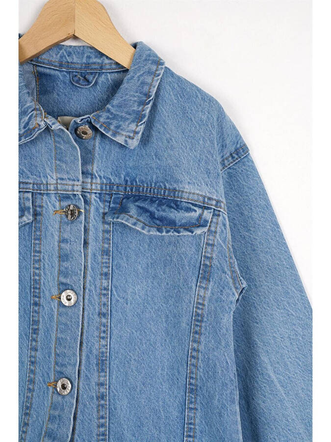 Girls Blue Button Detail Flap Pocket Denim Jacket - 9