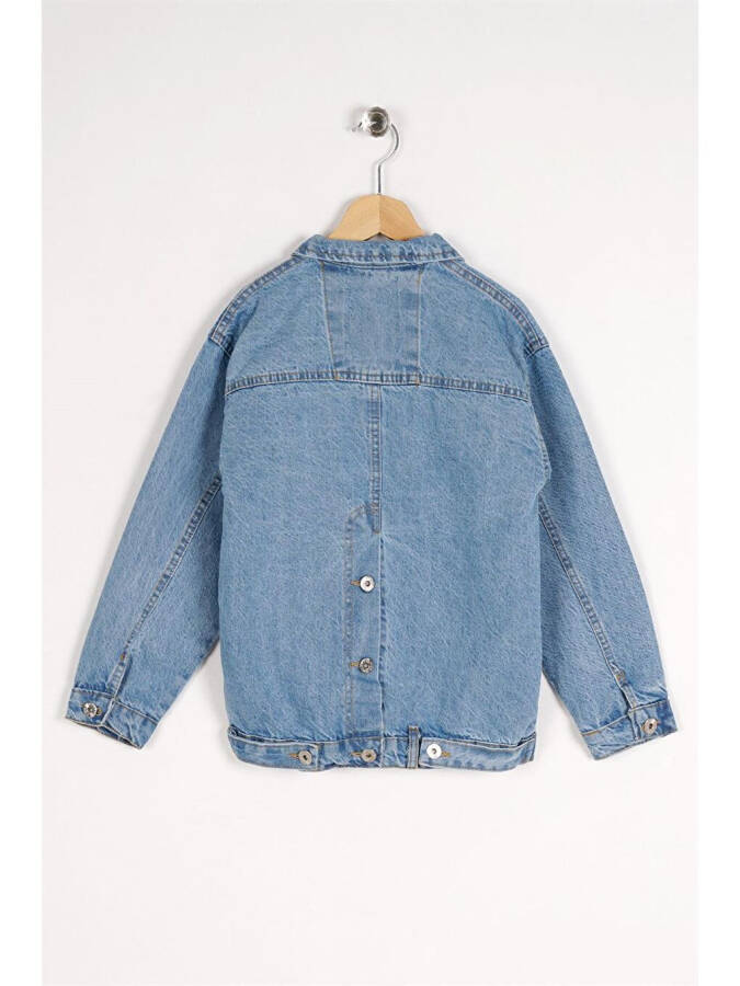 Girls Blue Button Detail Flap Pocket Denim Jacket - 5