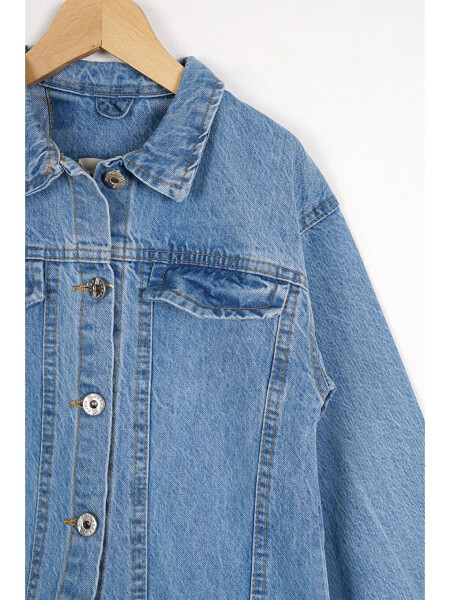 Girls Blue Button Detail Flap Pocket Denim Jacket - 3