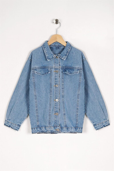 Girls Blue Button Detail Flap Pocket Denim Jacket - 10