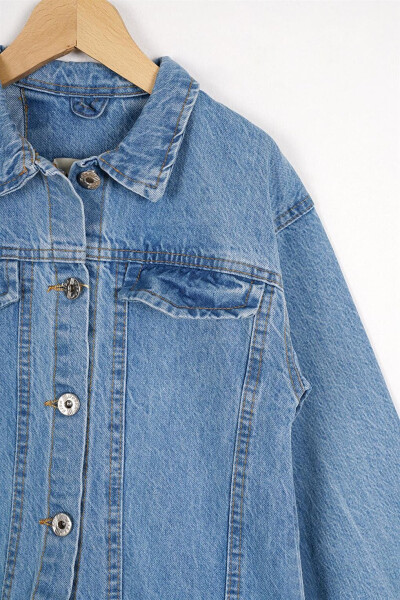 Girls Blue Button Detail Flap Pocket Denim Jacket - 12