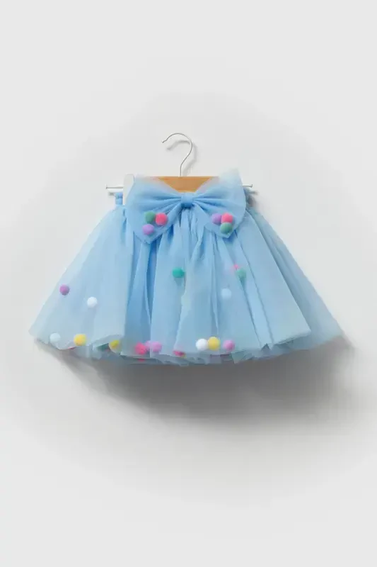 Girl's Blue Pom-Pom Tutu Skirt - Blue - 2
