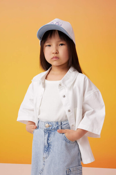 Girls' Boxy Fit Cotton Short Sleeve Shirt White - 3