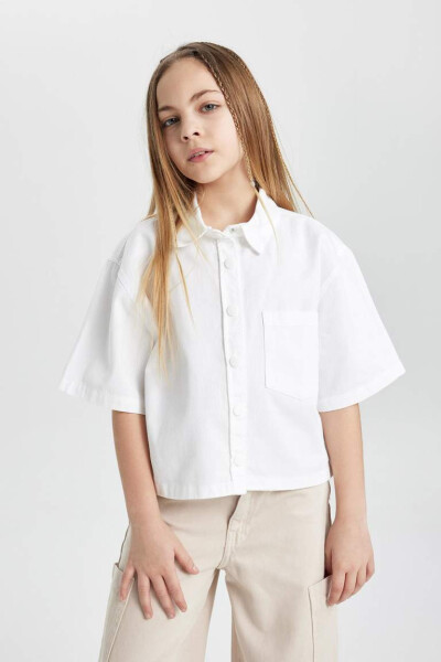 Girls' Boxy Fit Cotton Short Sleeve Shirt White - 6