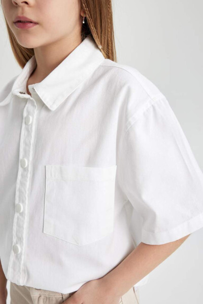 Girls' Boxy Fit Cotton Short Sleeve Shirt White - 7