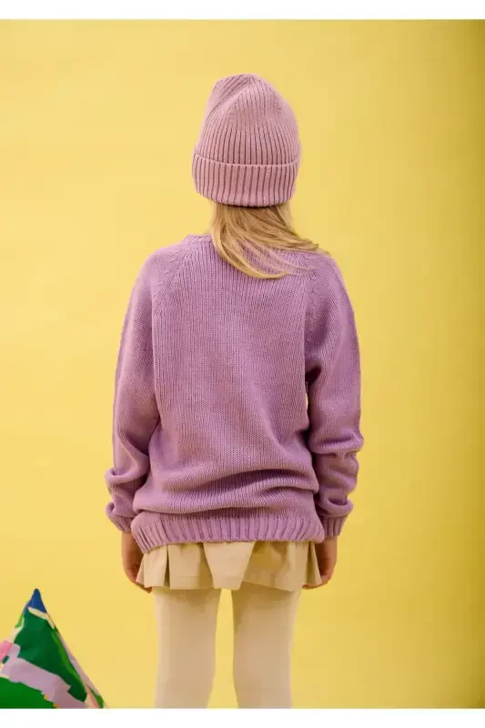 Girl's Braided Knit Sweater-LILAC - 4