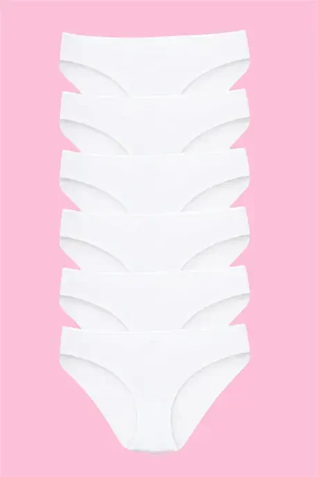 Girls Briefs White 100% Cotton Pack of 6 - 1