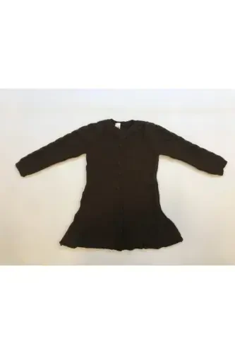 Girl's Brown Long Sleeve Knitted Dress-brown - 1