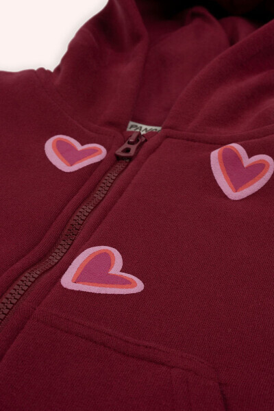 Girl's Burgundy Sweatshirt with Heart Detail Hoodie - PANÇO (1)