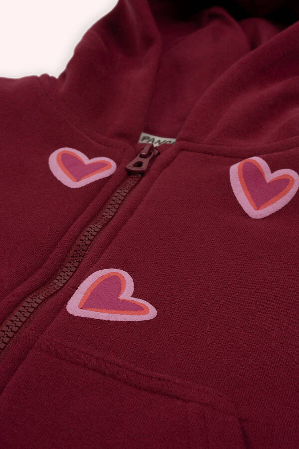 Girl's Burgundy Sweatshirt with Heart Detail Hoodie - 2
