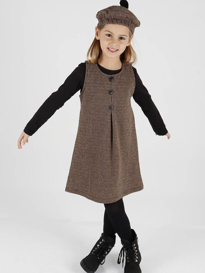 Girls' Button Detail Pinafore Dress with Hat Ak2403 - 8