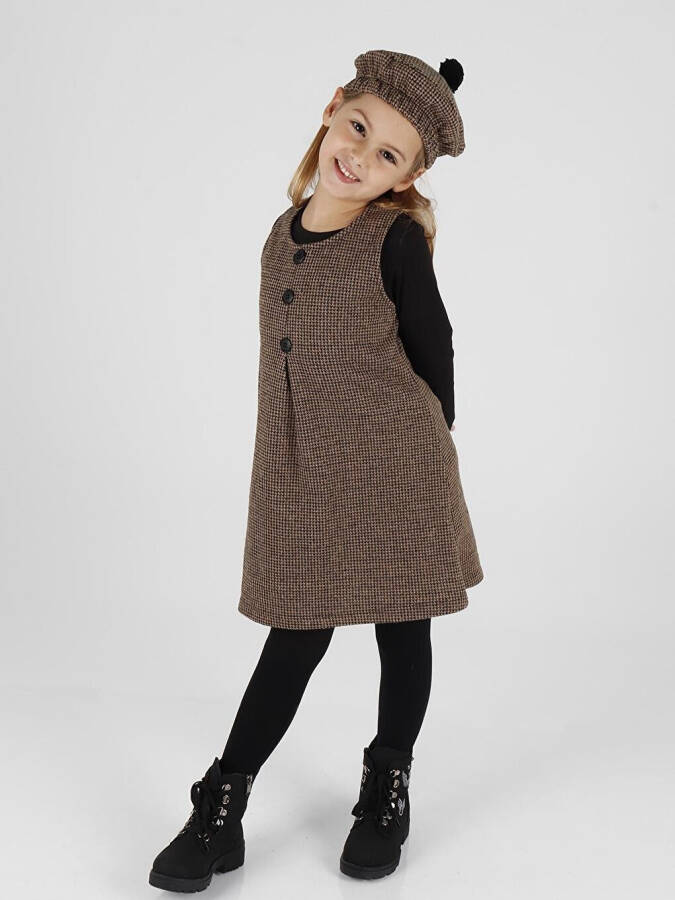 Girls' Button Detail Pinafore Dress with Hat Ak2403 - 9