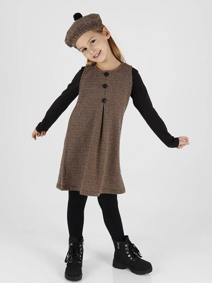 Girls' Button Detail Pinafore Dress with Hat Ak2403 - 10