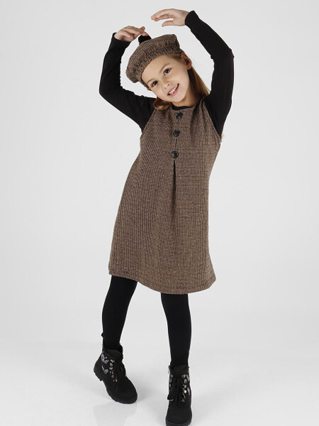 Girls' Button Detail Pinafore Dress with Hat Ak2403 - 11