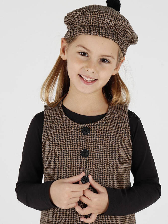 Girls' Button Detail Pinafore Dress with Hat Ak2403 - 13