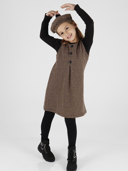 Girls' Button Detail Pinafore Dress with Hat Ak2403 - 4