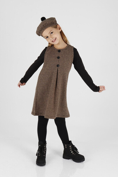 Girls' Button Detail Pinafore Dress with Hat Ak2403 - 16