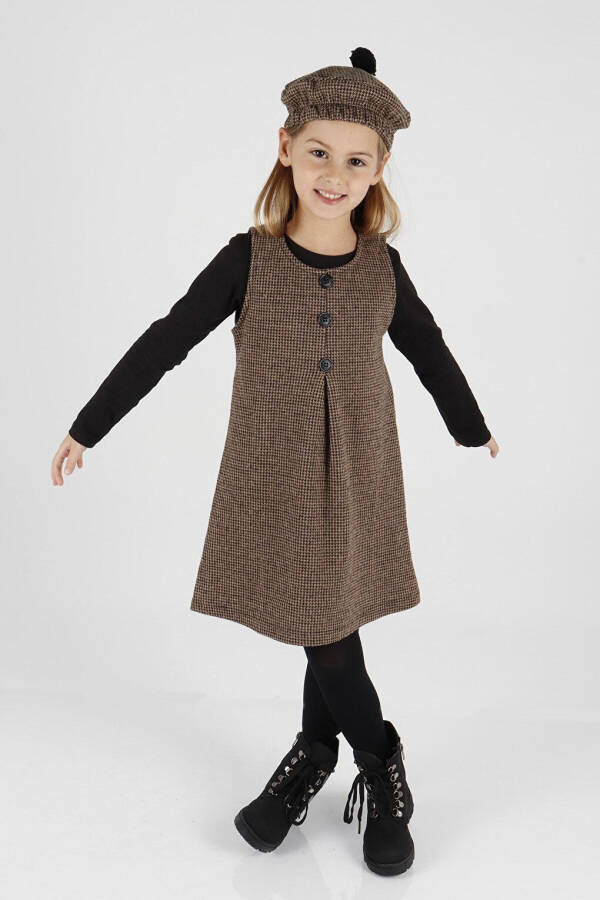 Girls' Button Detail Pinafore Dress with Hat Ak2403 - 17