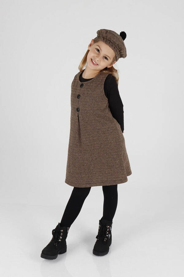 Girls' Button Detail Pinafore Dress with Hat Ak2403 - 18