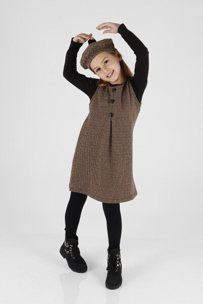 Girls' Button Detail Pinafore Dress with Hat Ak2403 - 19