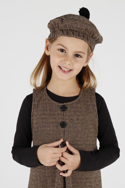 Girls' Button Detail Pinafore Dress with Hat Ak2403 - 20