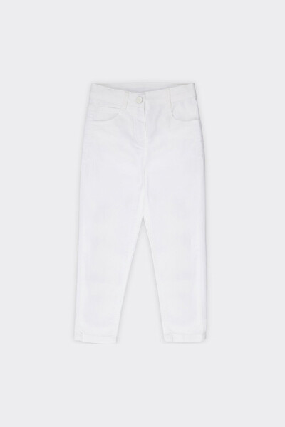 Girls' Buttoned White Pants - 3