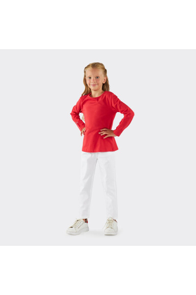 Girls' Buttoned White Pants - 4