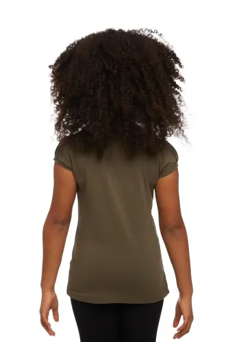 Girls' Camouflage Green Basic Crew Neck Puff Sleeve T-Shirt - MILITARY OLIVE - 4