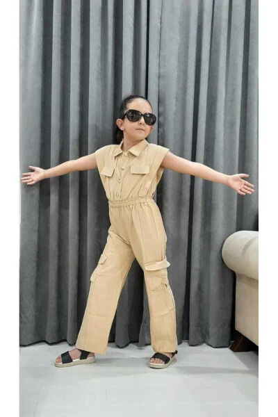 Girls Cargo Pocket Elastic Waist Jumpsuit New Season - 4