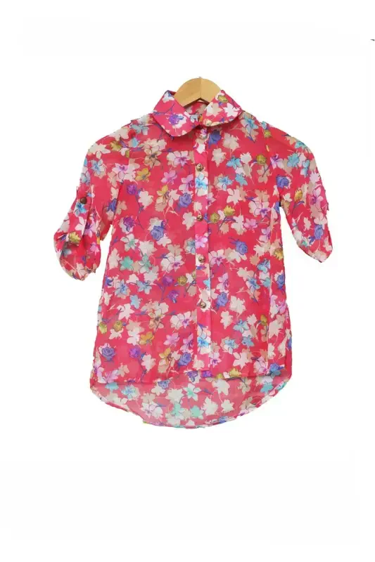 Girl's Chiffon Shirt-pink - 1