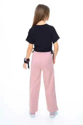 Girls' Compact Combed Cotton 100% Cotton Sports Two-Piece Summer Set - Black-Powder - 4