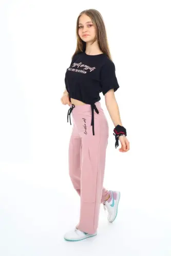 Girls' Compact Combed Cotton 100% Cotton Sports Two-Piece Summer Set - Black-Powder - 6