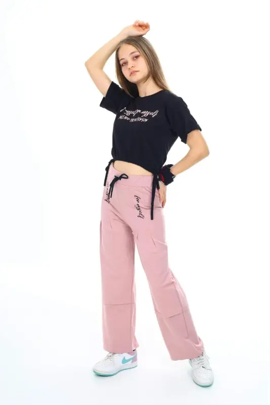 Girls' Compact Combed Cotton 100% Cotton Sports Two-Piece Summer Set - Black-Powder - 7