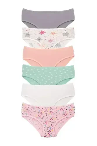 Girl's Cotton Colorful Printed Panties 6-Pack Assorted Colors - 1