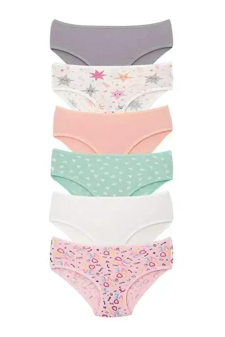 Girl's Cotton Colorful Printed Panties 6-Pack Assorted Colors - BÜYÜKBEDENIZ