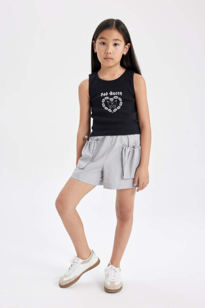 Girls Cotton Shorts with Pockets Light Grey - 2