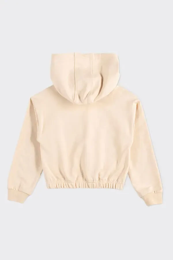 Girls' Crew Neck Detailed Hoodie Beige Sweatshirt - 5