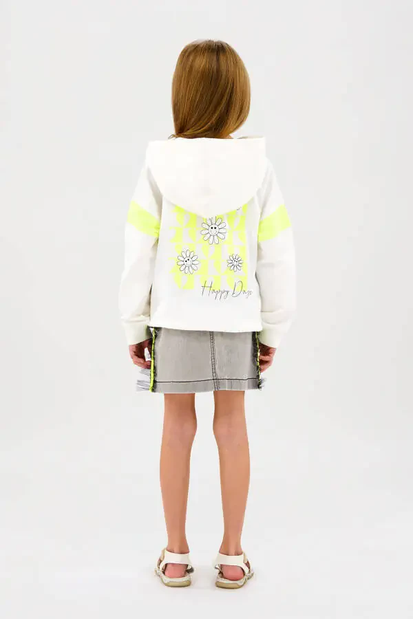 Girls' Crew Neck Detailed Hoodie Ecru Sweatshirt - 2